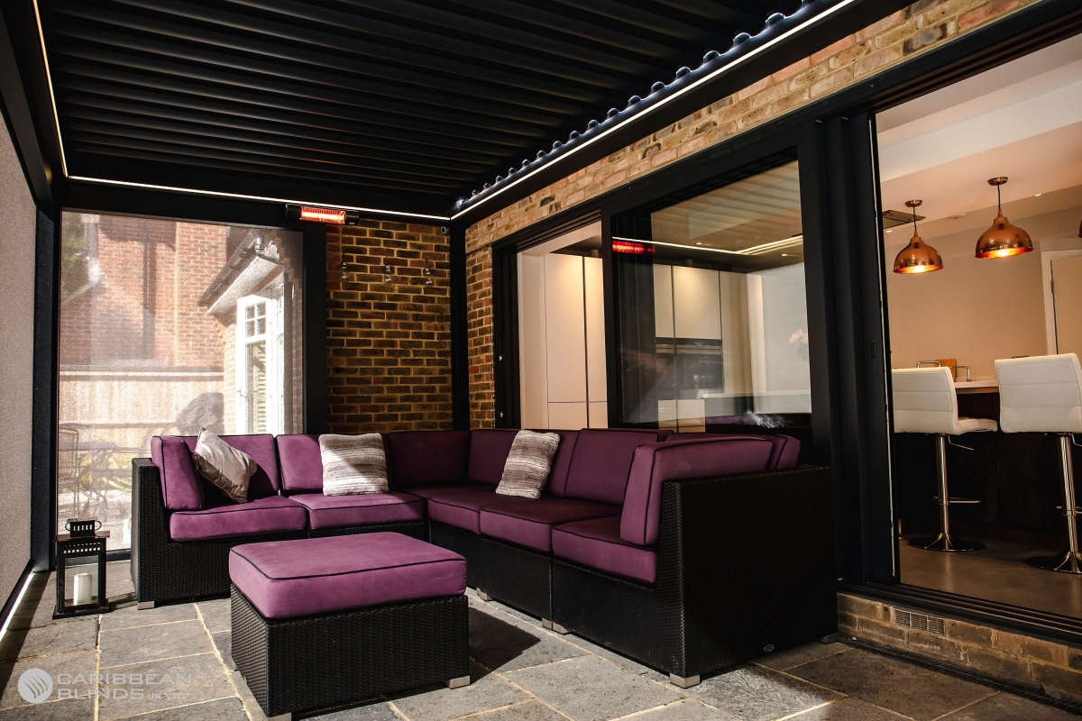 Perola | Canopy | Outdoor Living Pod | Louvered Pergola | Louvered Canopy | Louvered Roof | Sliding Doors | Garden Furniture