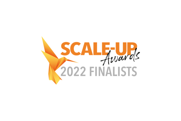 Orange origami bird design accompanies the text "SCALE-UP Awards 2022 FINALISTS" on a white background.
